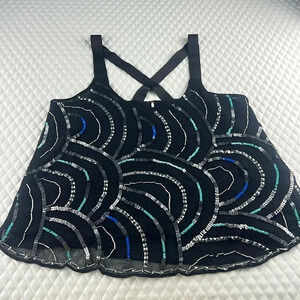 Free People Beaded Criss Cross Back Strap Crinkle Sheer Swing Tank Top Size S